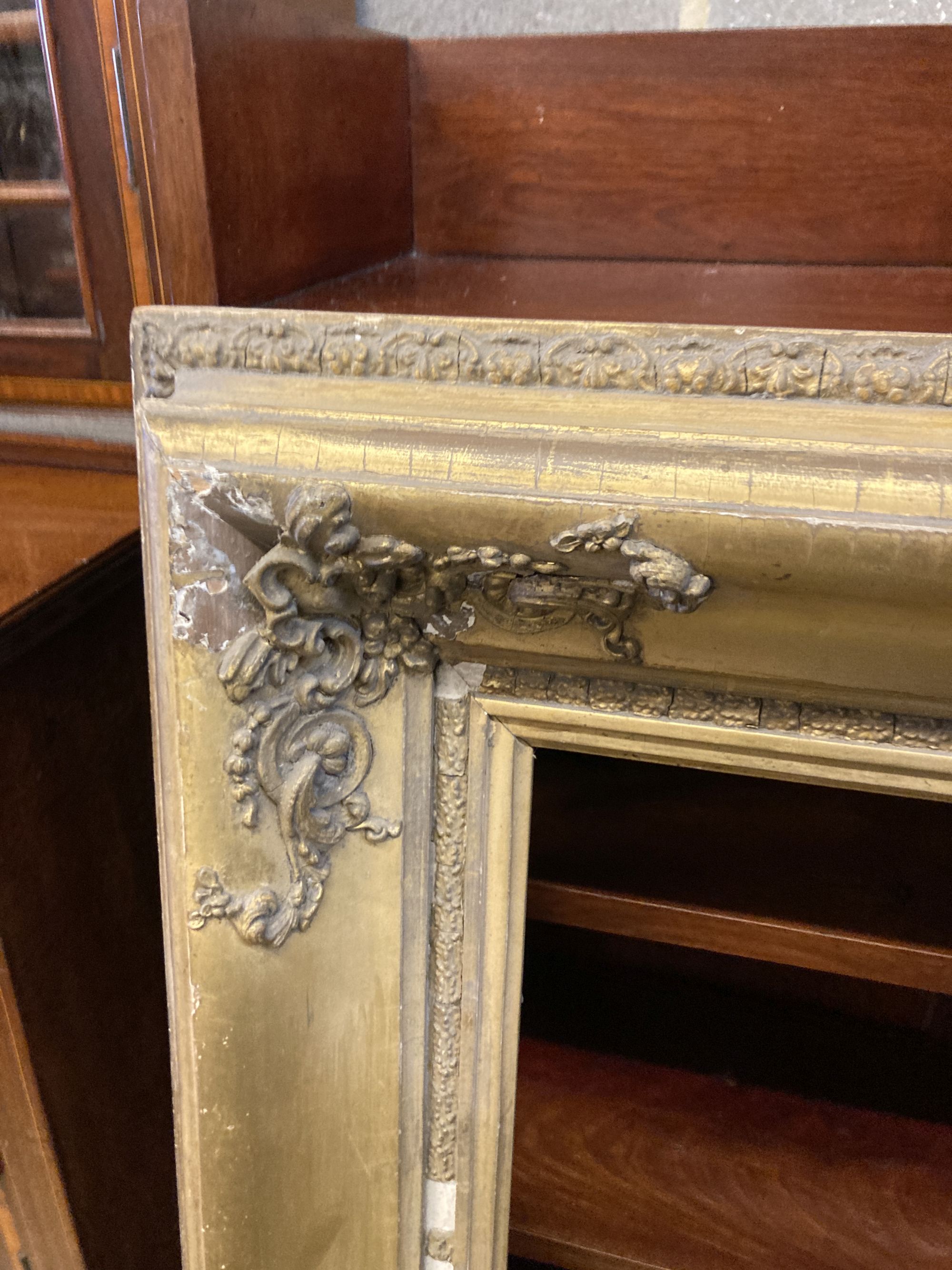 A Victorian gilt gesso rectangular picture frame, width 72cm, height 93cm